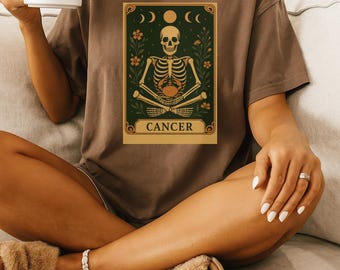 Cancer Zodiac Skeleton Art, Crab Tarot Print, Witchy Decor, Astrology Poster, Moon Sign, Skeleton Crab