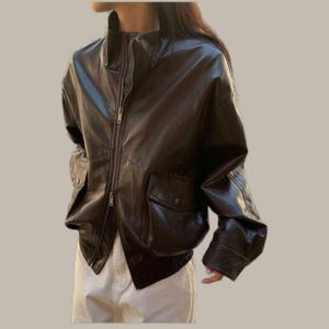 Women&#39;s Oversized Faux Leather Jacket, wide collar leather jacket, Korean fashion, streetwear,
