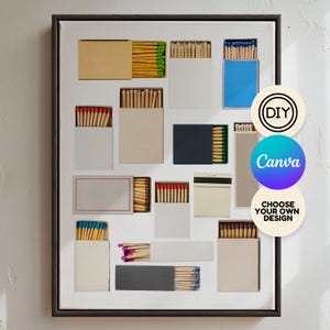 Matchbook Art – DIY Canva Template, Matchbox Poster Download, Custom Gift, Wedding Favor, Neutral Printable Match Design, Blank Matchbook