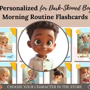 Personalized Morning Routine Cards: Black Boy Visual Schedule (Digital Download)