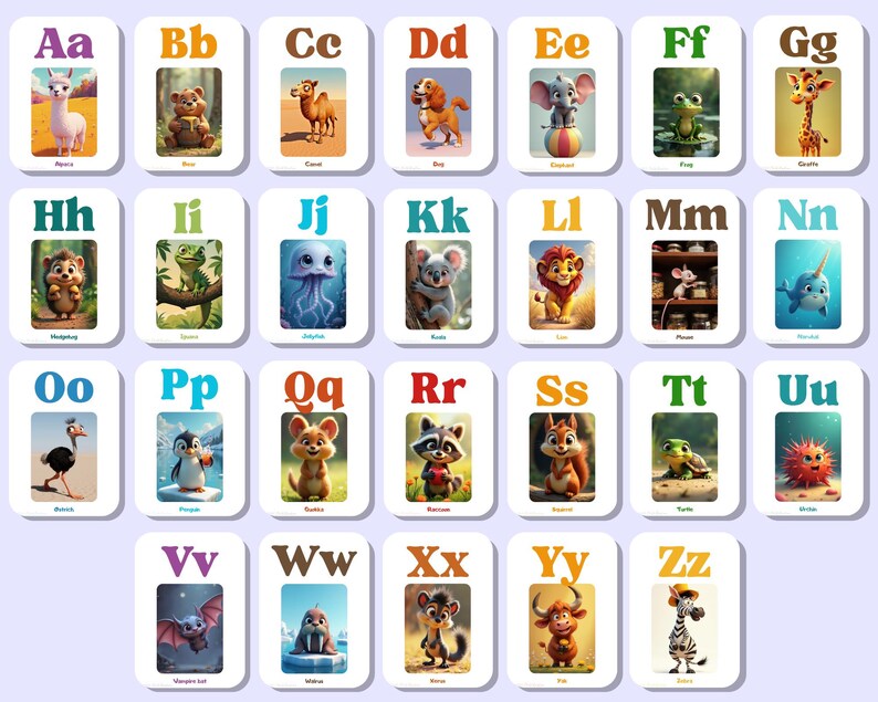 TGC Animal Kingdom Alphabet Flash Cards - 26 Jumbo Preschool Learning Cards For Toddlers 1-6 Years