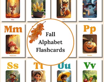 Fall Alphabet Flashcards: ABC Printable Cards, Autumn Nursery Decor (PDF Download)