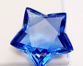 42 Ct Blue Color Topaz Loose Gemstone Glass Filled Stone Star Shape Pendent Size