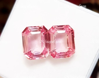 Peach Morganite Loose Gemstone Pair: Emerald Cut, 10-10 ct
