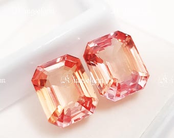 Peach Morganite Gemstone Pair: 10 Ct Emerald Cut Loose Stones
