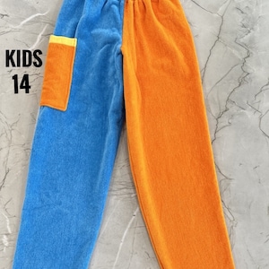 Blue & Orange Velour Beach Towel Pants - Kids Size 14