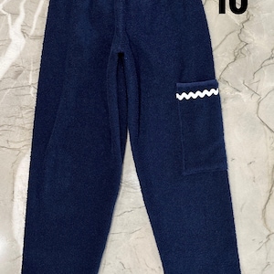 Navy Beach Towel Pants: Kids Size 10, White Rick Rack Trim