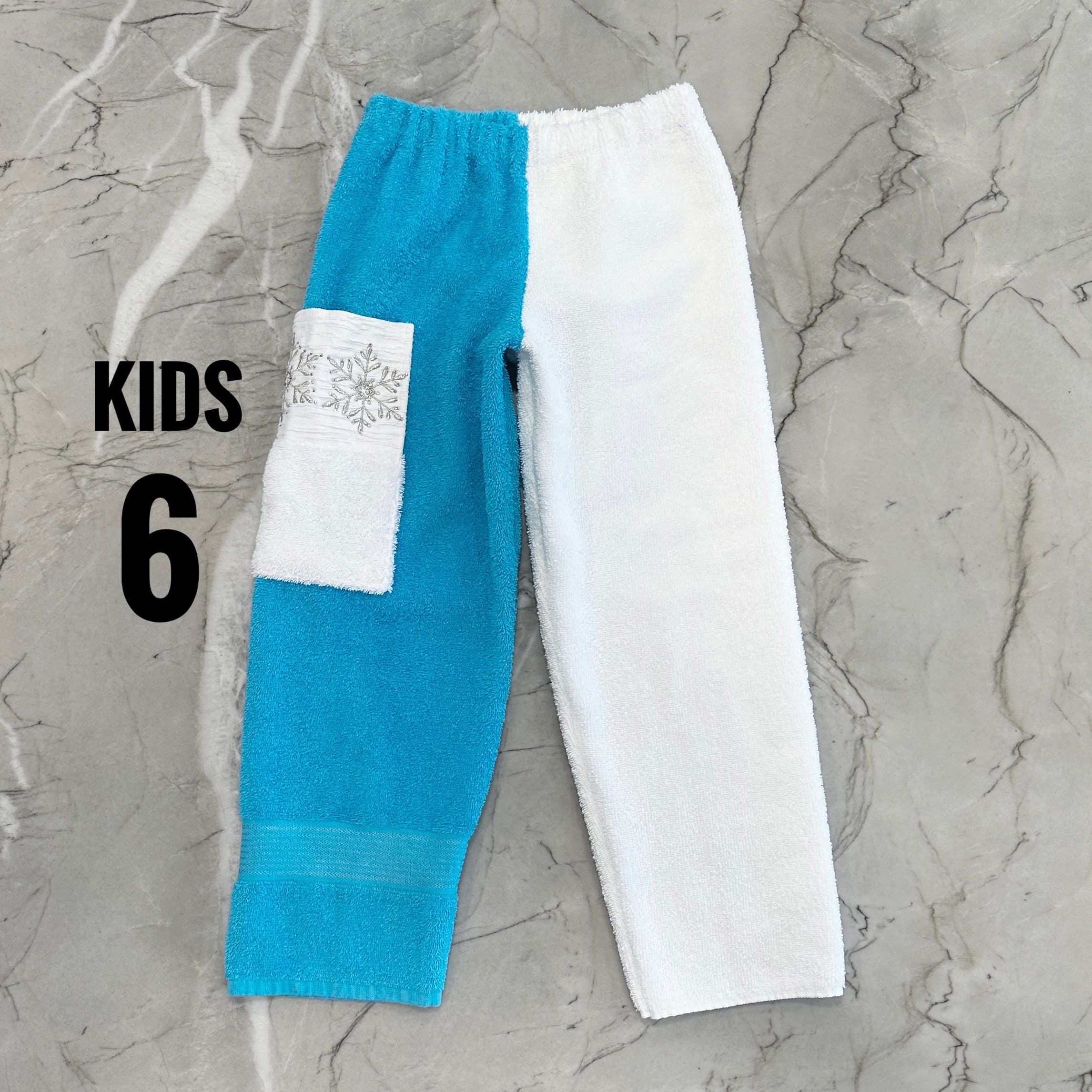 Elsa Frozen Inspired Beach Towel Pants: Snowflake Pocket, Kids Size 6