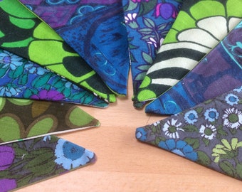 Lusciously Groovy Bunting with RETRO 60s 70s Blue Purple Green Vintage fabric