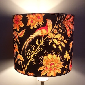 Oriental Style Black and Orange Bird Jonelle Spice Island VIntage fabric Lampshade