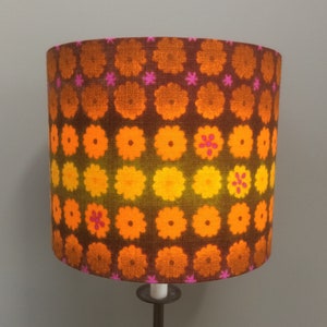 RETRO MOD Orange Brown Floral Lampshades in 60s 70s Vintage Fabric