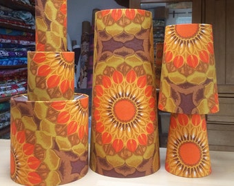 Orange Mandala Hippy Psychedelic Funky Flower 60s 70s Vintage Fabric Lampshade