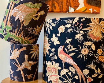 Oriental Bird Crane Bamboo Tropical Black Orange Vintage Fabric Wittydawn Lampshade option