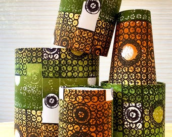 LAMPSHADE in Retro Flower Power Green Oranges Daisy 70s 60s Barkcloth