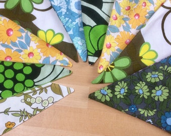 Spring Greens Bunting with RETRO 60s 70s Yellow Blue Green Vintage fabric