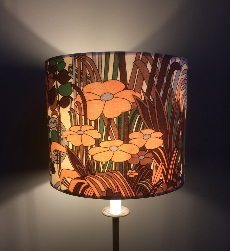Retro Mod 70s Abstract Lampshade Featuring A Fabulous Daisy And Leaf Style Vintage Fabric