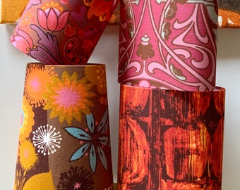 Funky RETRO Brown Pink Orange Mustard Lampshade options in 60s 70s Vintage Fabrics