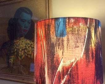 Mid Century Abstract Red Lampshade in 50s 60s FANTASIA from Sunlover Vintage Fabric