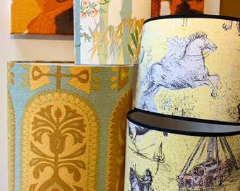RETRO Vintage Yellow lampshade options Abstract Horse Bamboo designs from 60s 70s 80s