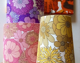 Purple Pink or Yellow Flower Power Lampshades In 70s M&S  Vintage  Fabric