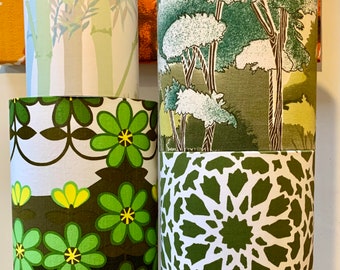 GREEN RETRO Funky DAISY Flower Bamboo Abstract Barkcloth  60s 70s Vintage Fabric Lampshade