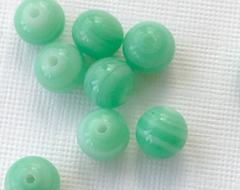 Qty 12 - 8mm Vintage Japanese Round Light Green White Glass Swirl Beads Light Jade Celadon Japan Smooth Spring Pale Green Pastel 8mm Qty 12