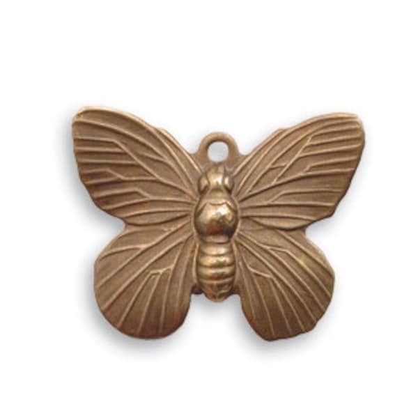 Vintaj Antiqued Brass Ox Butterfly Charm Patina Jewelry Making Supplies Insect Moth Nature 19 x 15mm Qty 1