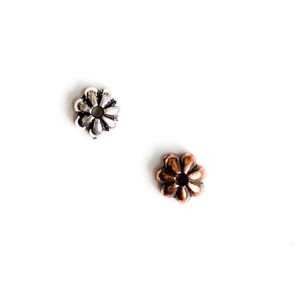 ONE TierraCast 4.75mm Bead Cap Tiny Small Flower Petal Dainty Floral Metal Beadcap Antiqued Copper or Antiqued Silver 4.75x1.75mm Qty 1