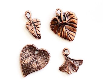 ONE TierraCast Antiqued Copper Leaf Charm DIY Jewelry Making Supplies Leaves Botanical Earthy Organic Drop Dangle Pendant Focal Qty 1 Charm
