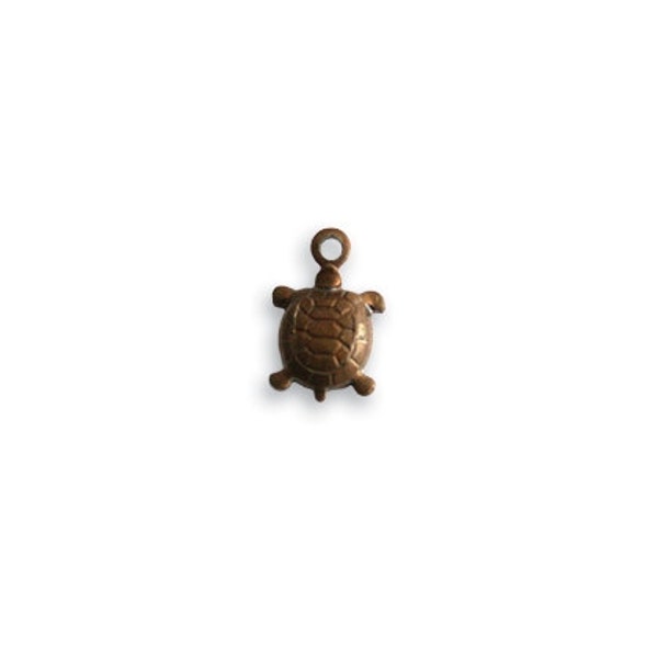 Teensie TINY Vintaj Antiqued Brass Turtle Charm Tortoise Baby Turtle Cute Small One-Sided Animal Nature DIY Jewelry Brass Ox 10x7mm Qty 1