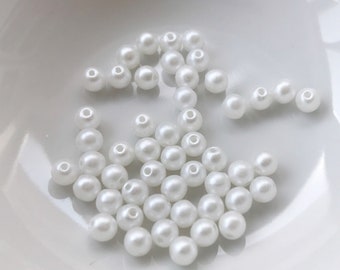 Qty 50 - 4mm Round White Glass Pearl Beads Czech Glass Smooth Round Faux Pearl Bright Snow White Tiny Small Bridal Qty 1 Strand 50 Beads