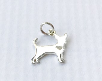 Tiny Sterling Silver Chihuahua Dog Charm Open Heart Cutout Pet Dog Lover Animal Puppy Rescue Breed Silhouette Small Charm 1/2 Inch Qty 1