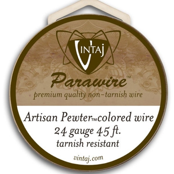 24g PEWTER SILVER COLORED Vintaj "Artisan Pewter" Colored Parawire Non-Tarnish Silver Tone Craft Wire Wrapping 24 gauge Qty 1 roll (45 feet)