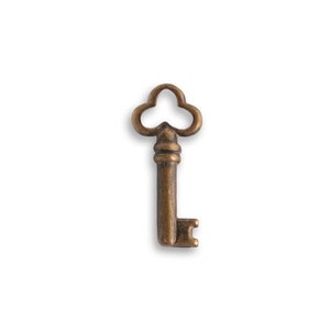 Vintaj Brass 18 x 8mm Teensie Key Charm Skeleton Key Charm Brass Qty 1