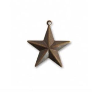 May include: A bronze-colored metal star charm with a loop at the top for attaching to jewelry or other crafts.