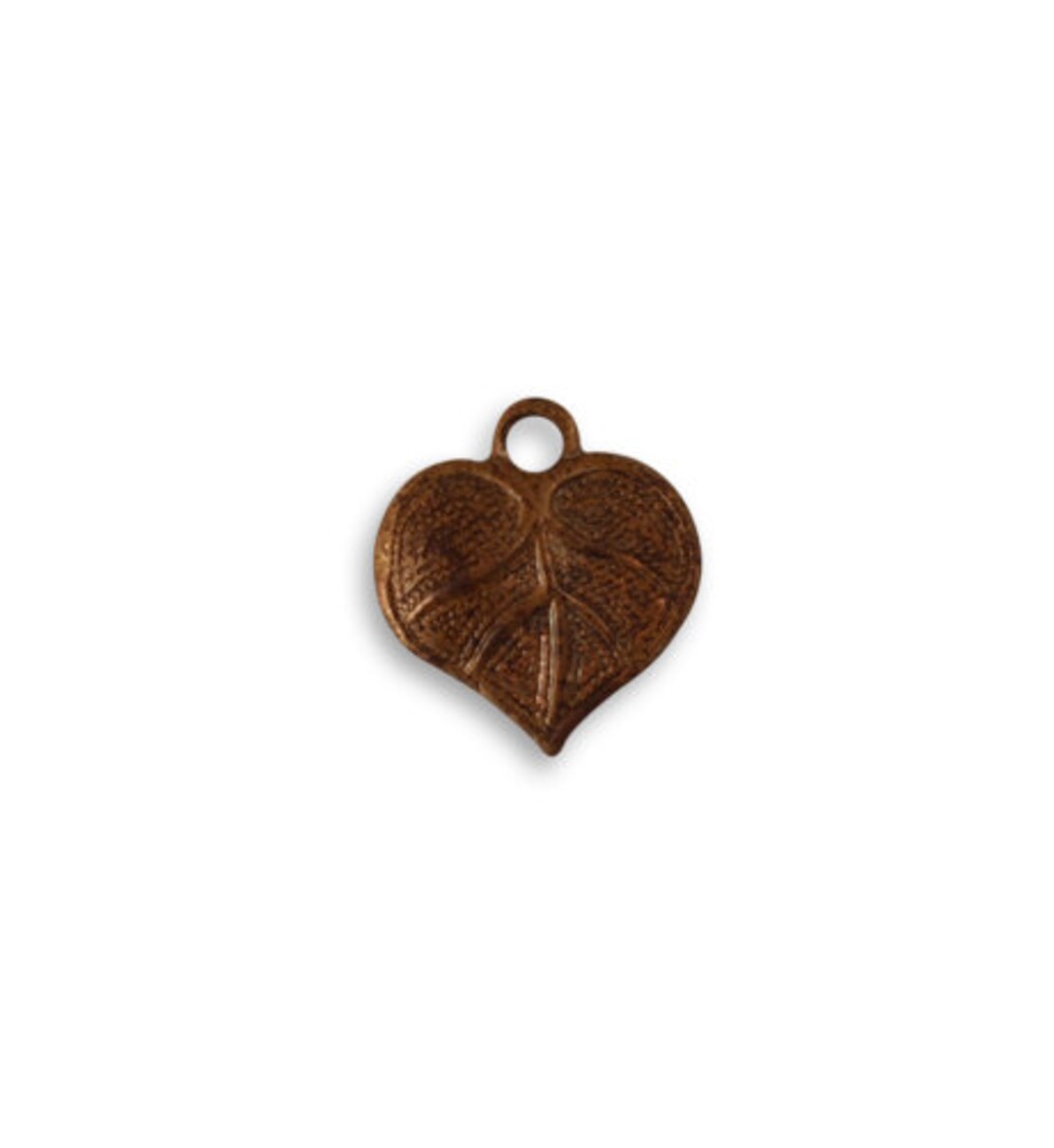 Vintaj Antiqued Copper Leaf Charm Nouveau Tiny Small Embossed Etsy