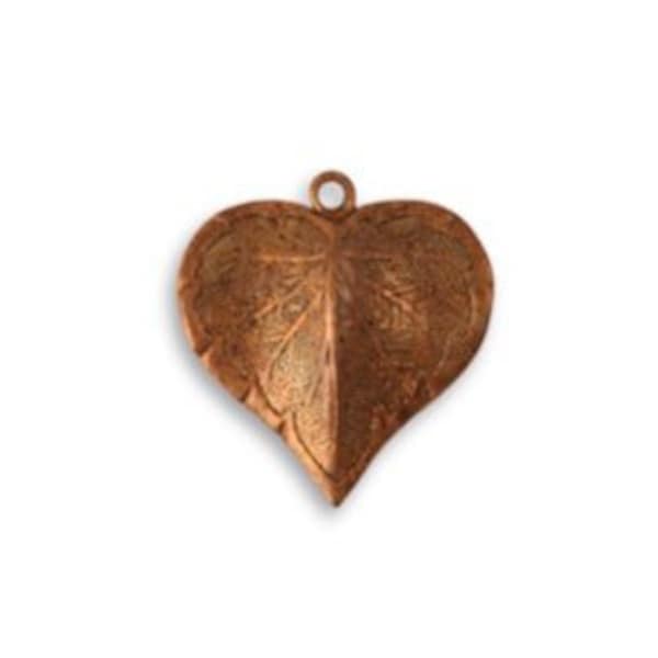 Vintaj Antiqued Copper Leaf Charm Small Embossed Foliage Trees Plants Nature Rustic Earthy Organic Drop Dangle Curved Accent 17x16mm Qty 1