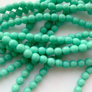 Qty 50 - 6mm Turquoise Blue Czech Glass Druk Smooth Round Bead Aqua Opaque DIY Jewelry Supplies Beading Small Plain Qty 1 Strand 50 Beads