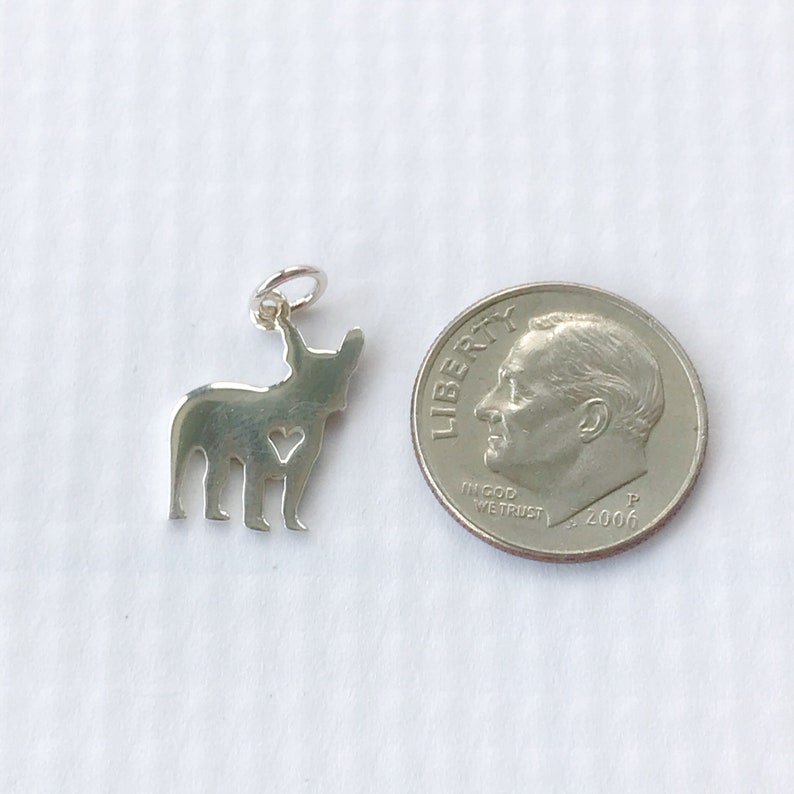 Small Sterling Silver French Bulldog Dog Charm Frenchie Bully Breed Open Heart Pet Dog Lover Animal Puppy Rescue Silhouette 12 Inch Qty 1