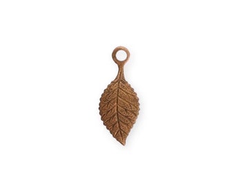 Small Vintaj Copper Leaf Charm Drop Dangle Foliage Earthy Organic Nature Spring Leaf One Loop 22.5 x 9mm Qty 1