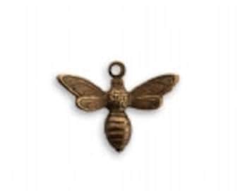 Vintaj Antiqued Brass Busy Bee Charm Bumblebee Honeybee Insect Wings Apiary Beekeeper Small Tiny Embossed DIY Jewelry Making 17 x 13mm Qty 1