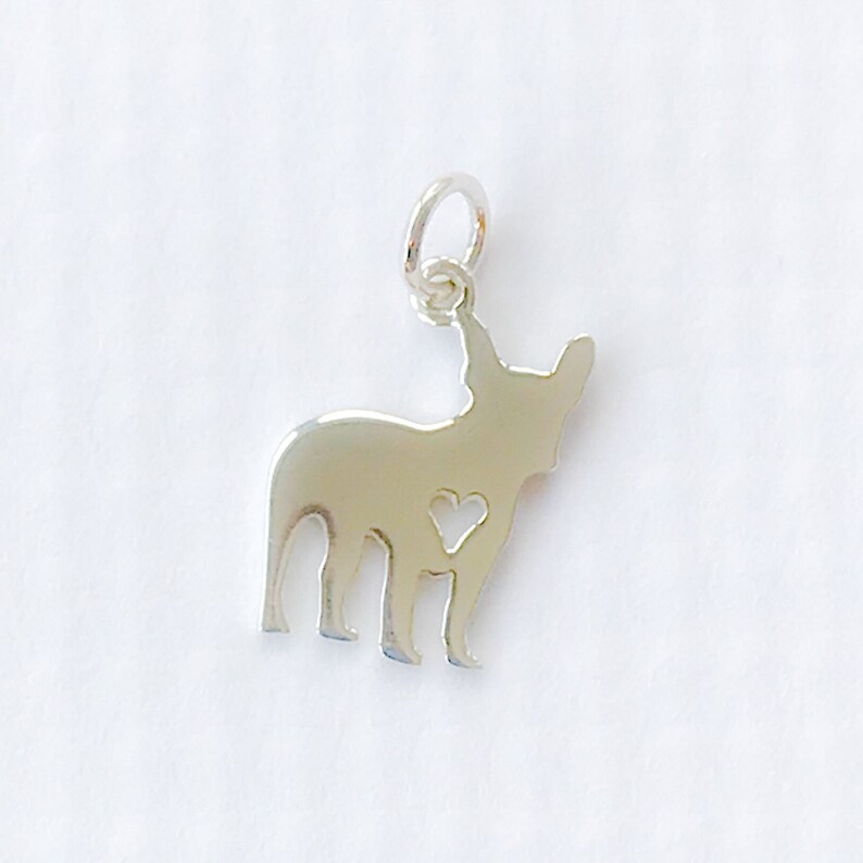 Small Sterling Silver French Bulldog Dog Charm Frenchie Bully Breed Open Heart Pet Dog Lover Animal Puppy Rescue Silhouette 12 Inch Qty 1