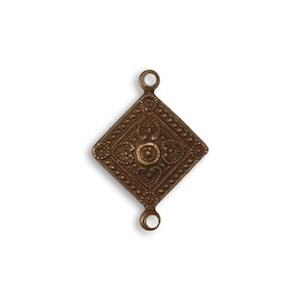 TWO Vintaj Antiqued Brass Small Diamond Shape Two Loop Connector Embossed Link Charm DIY Jewelry Making Patina Supplies CHOOSE 2, 4, or 10
