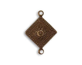 TWO Vintaj Antiqued Brass Small Diamond Shape Two Loop Connector Embossed Link Charm DIY Jewelry Making Patina Supplies CHOOSE 2, 4, or 10