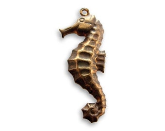 Vintaj Brass Seahorse Charm Antiqued Brass Charm Double Sided 26 x 10mm Qty 1