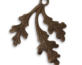 Vintaj Antiqued Brass Oak Leaves Drop Pendant Charm Embossed Leaf Spray Rivetable DIY Jewelry Tree Nature 31.5x26mm YOU CHOOSE 2, 4, or 10