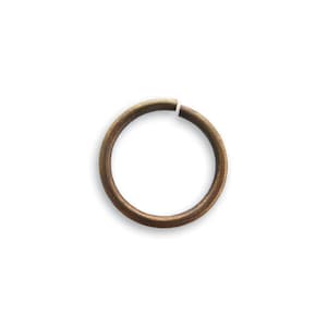 May include: A single, open jump ring in an antique bronze color. The ring is circular with a small gap, and it is set against a white background. This jewelry finding is used for connecting jewelry components.