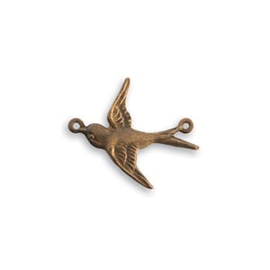 Vintaj Brass Bird Charm Sparrow Flying West Antiqued Brass Ox Vintage Style Birds Nature Animals Swallow Wings Feathers 19 x 17mm Qty 1