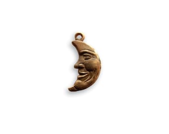 Vintaj Brass TINY Half Moon Charm One Loop Man in the Moon Antiqued Brass Ox 13x6mm Jewelry Supplies Rustic Primitive Face CHOOSE 2 or 10