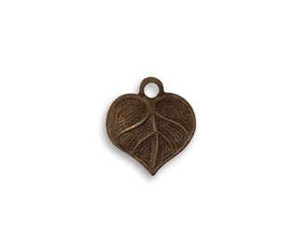 TINY Vintaj Antiqued Brass Embossed Leaf Charm Small Accent Foliage Plant Nature Leaves Rustic Primitive DIY Jewelry 13x12mm CHOOSE 2 or 10
